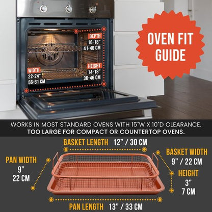 Chef Pomodoro Air Fryer Tray - Copper Crisper Tray Set for Oven & Toaster Oven | 2-Piece Baking Pan
