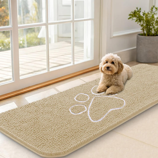 OLANLY Dog Door Mat - Absorbent Non-Slip Muddy Paws Mat | Quick Dry Chenille, 59x20, Beige