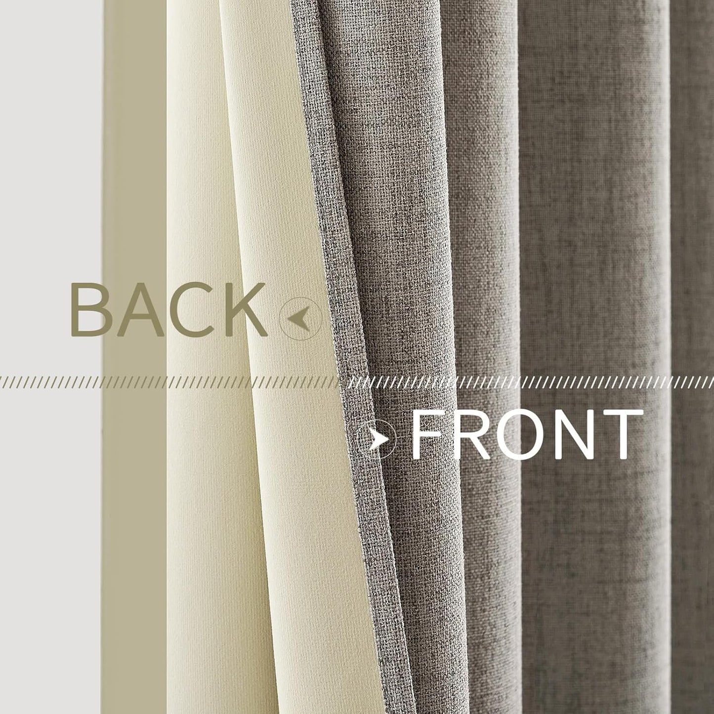 MIULEE Blackout Linen Curtains - 100% Thermal Insulated Greige Drapes | Room Darkening 52x108 Inch (2 Panels)
