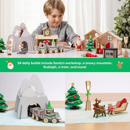KiwiCo Santa’s Railroad Train Advent Calendar for Kids 5+ | 24 Days of Buildable Toy Set for Christmas