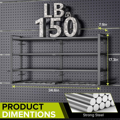 viyawise Power Tool Organizer Wall Mount, 4-Tier Power Tool Organizer with LED Lighting, 8 Drill Holder Garage Organizer and Storage, Heavy-Duty 150 lbs Capacity for Garage Guarantee (Large)