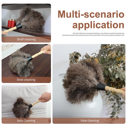 FeelfunFeather Ostrich Feather Duster 14" Natural Handheld Reusable Feathers Dusters with Wooden Handle for Cleaning Supplies Home Car Office(10PCS)