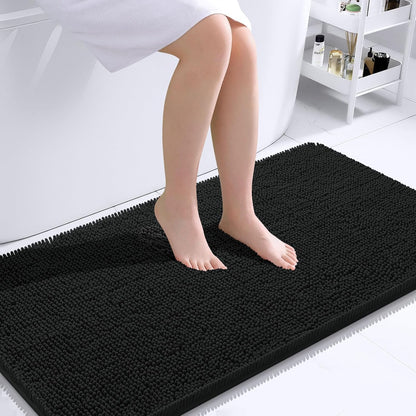 OLANLY Bathroom Runner Rugs - Extra Soft Chenille Bath Mats | Quick Dry, Machine Washable, 44x24" - Black