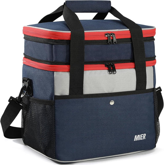 MIER Expandable 24L Lunch Bag - Double Layer Insulated Cooler Tote for Work & Travel | Navy Blue