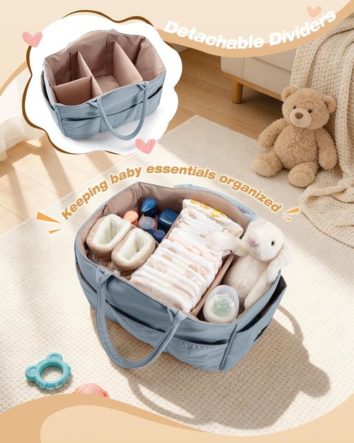 Marscamd Baby Diaper Caddy - Quilted Organizer with Detachable Dividers & Wipes Pocket | Dusty Blue, 8 Pockets