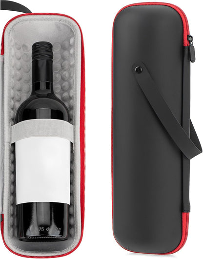 Single Wine Gift Tote Bag, Hard Shell Protector Bags Insulated Cooler Bag Champagne Bottle Gift Box Portable Wine Carrier for Travel, Picnic, Beach, BYOB Restaurant (Black)