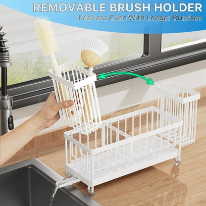 Cisily Kitchen Sink Caddy Organizer - Rustproof 304 Stainless Steel Sponge Holder | White, 9.25”