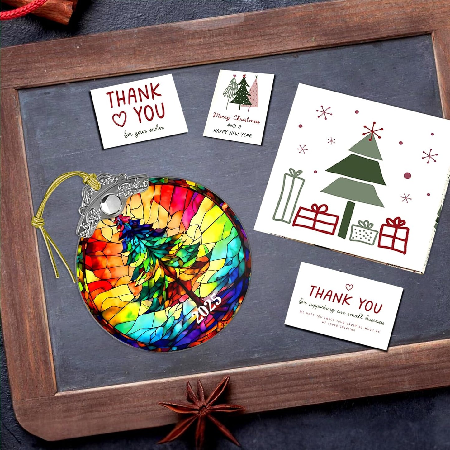 Stained Glass Effections Christmas Ornament - 2D Acrylic Art for Tree Decor | Unique White Elephant Gift