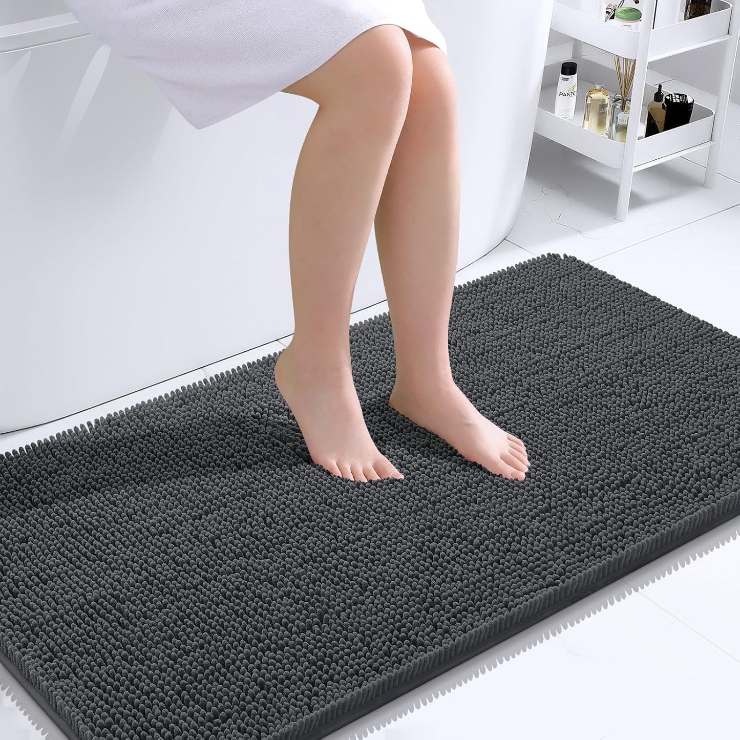 OLANLY Bathroom Rugs - Extra Soft Chenille Bath Mats | Quick-Dry, Machine Washable, 44x24, Dark Grey
