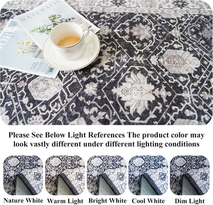 Regine Switzerland Washable 4x8 Hallway Runner Rug - Vintage Soft Low Pile Carpet with Non-Slip Backing | Black