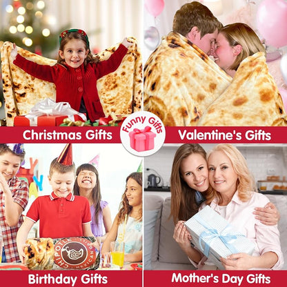 Tan 71 Inch Burritos Throw Blanket - Realistic Tortilla Food Blanket, 285 GSM Flannel, Double-Sided