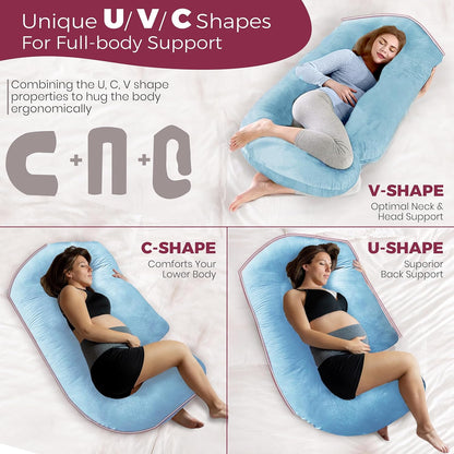 PILLANI Pregnancy Pillow - V C U Shaped 57-Inch Full Body Support with Removable Washable Cover | Cooling Maternity Comfort
