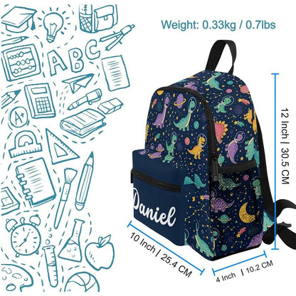 Emelivor Personalized Dinosaur Space Backpack for Kids with Name – 10L Preschool School Bag (Dinosaur Space)