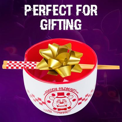 Silver Buffalo Five Nights at Freddy's Ramen Noodle Bowl - 20 Oz Ceramic with Chopsticks, Microwave Safe