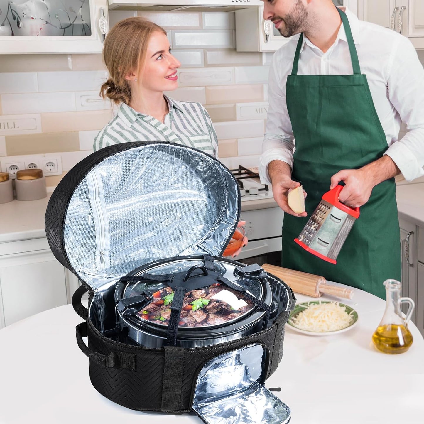 Skiennix Insulated Slow Cooker Carrying Bag - Portable Case for 6-8 Quart CrockPot & Hamilton Beach with Accessory Pocket