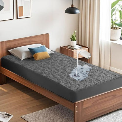 BEDLORE Waterproof Mattress Protector - Twin Size Deep Pocket Pad for 6"-15" Depth | Soft, Breathable Gray Cover