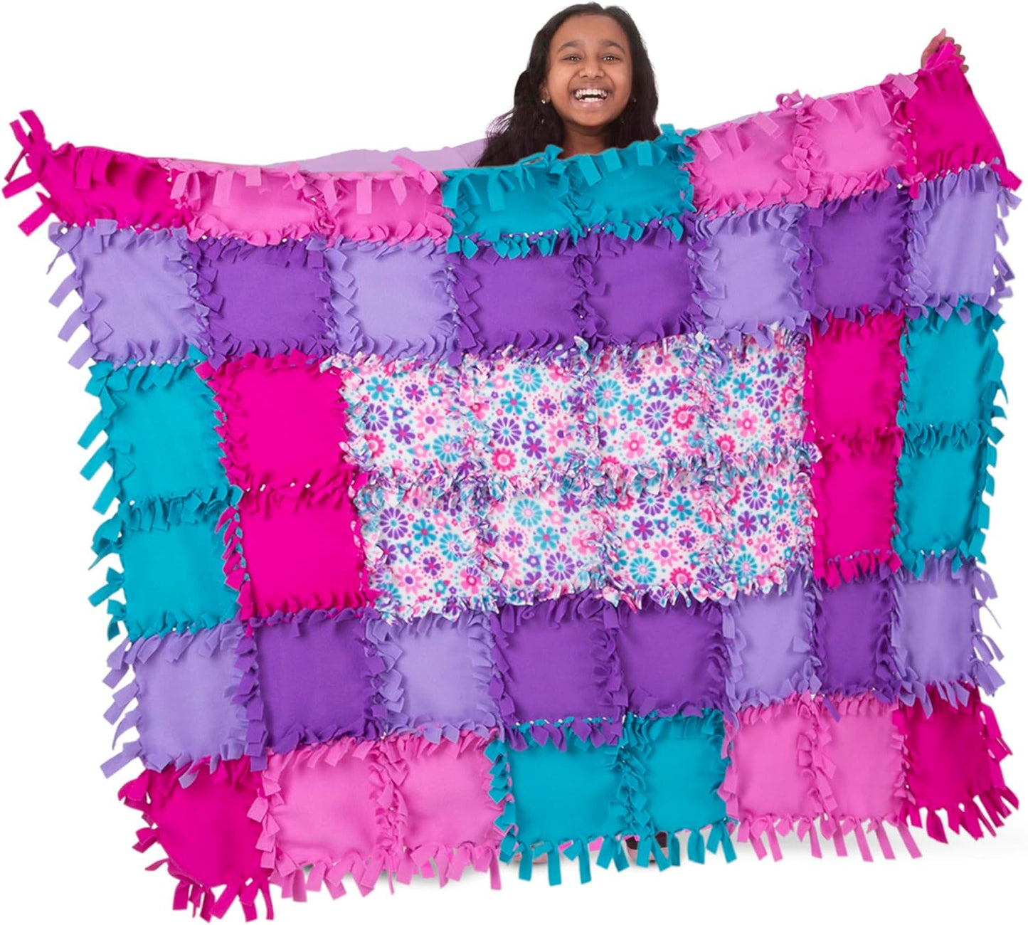 Melissa & Doug Flower Fleece Quilt No-Sew Craft Kit - 48 Squares, 4' x 5' for Creative Fun