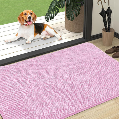 OLANLY Dog Door Mat - Absorbent Non-Slip Washable Chenille Mat for Muddy Paws | 47x32, Pink