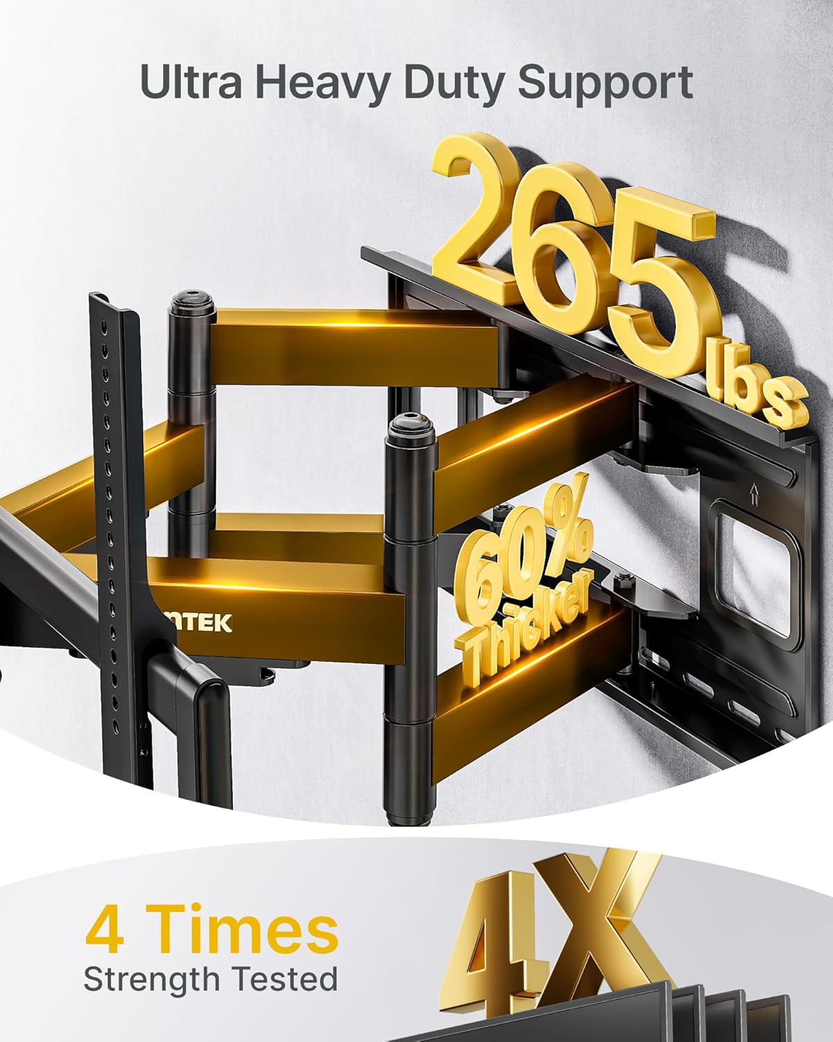 monTEK Heavy Duty XXL Full Motion TV Wall Mount - Fits 60-120 Inch TVs, Holds 265 lbs, Swivel & Tilt