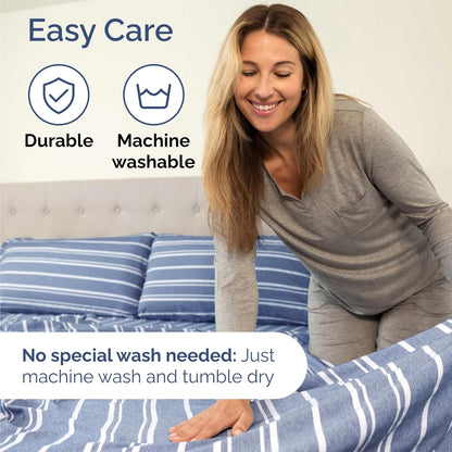 Skiennix Twin Size Sheet Set - Comfy, Breathable & Cooling Bedding - Luxury Hotel Quality - Deep Pockets, Soft, Wrinkle-Free - Blue Stripes