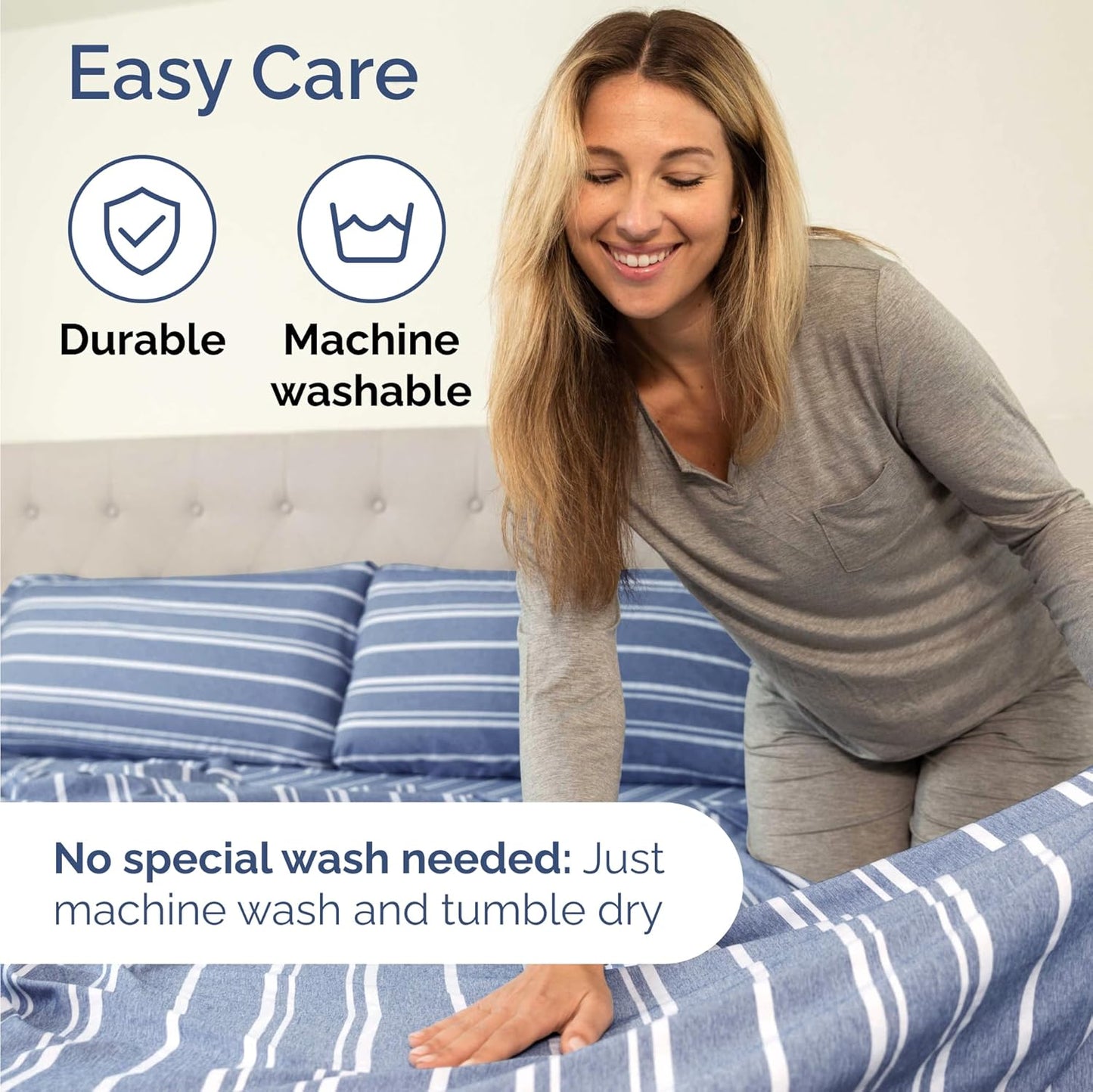 Skiennix Twin Size Sheet Set - Comfy Cooling Bed Sheets - Luxury Hotel Quality - Deep Pockets, Soft, Wrinkle-Free - Blue Stripes