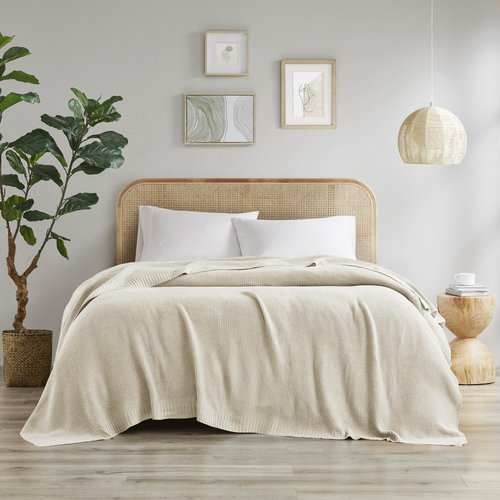 INK+IVY Bree Knit Throw Blanket for Bed, Sofa, and Couch, Lightweight, Breathable, Soft & Cozy Summer Blanket, Full/Queen (90 in x 90 in), Ivory
