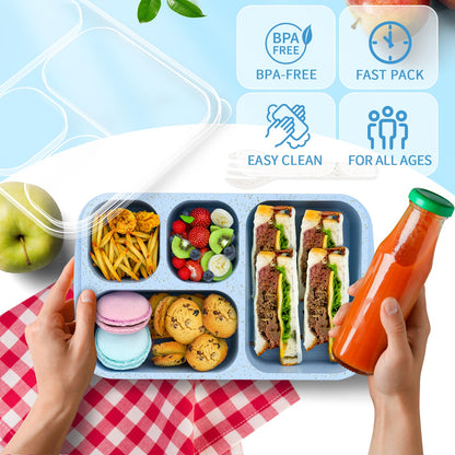 Bento Box for Adults and Snack Containers Set of 4 - Stackable, with 4 Compartments, Microwave & Dishwasher Safe, BPA Free - Reusable Meal Prep Containers for Kids and Adults (Blue)