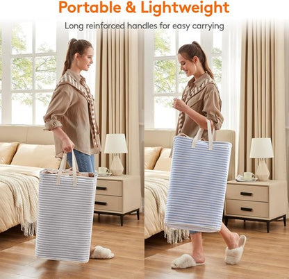 Lifewit Laundry Basket - 80L Collapsible Hamper with Reinforced Handles | Waterproof Design in Grey & Blue