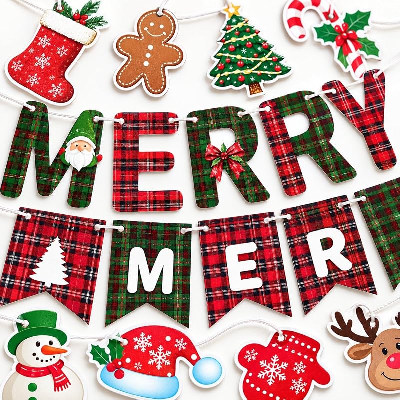 Christmas Banner 32pcs Red Green Merry Christmas Party Decor