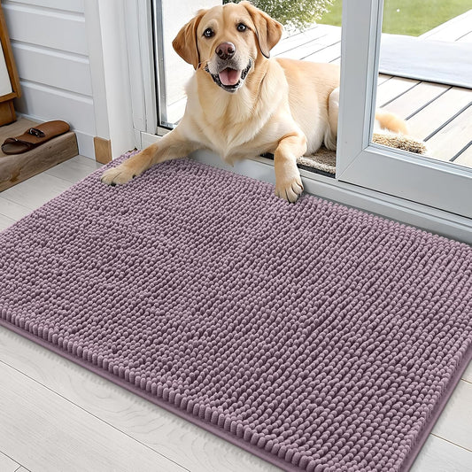 OLANLY Dog Door Mat - Absorbent Non-Slip Mud Mat for Dogs | Quick Dry Chenille, 35x24, Deep Plum