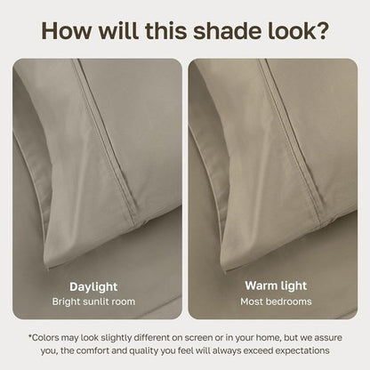 California Design Den King Size Bed Sheets Set - 100% Cotton, Silky Smooth Sateen, Deep Pockets, Taupe