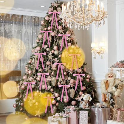 Regine Switzerland Pink Velvet Bows - 24 Pcs Christmas Tree Ornaments | Valentine's Day Garland Decor (5 x 7 Inch)