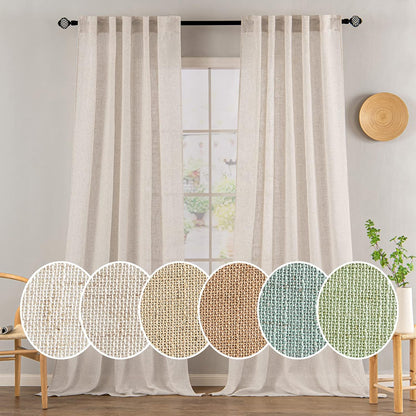 MIULEE Natural White Linen Curtains - 90 Inch Long | Soft Thick Semi-Sheer Drapes for Bedroom & Living Room