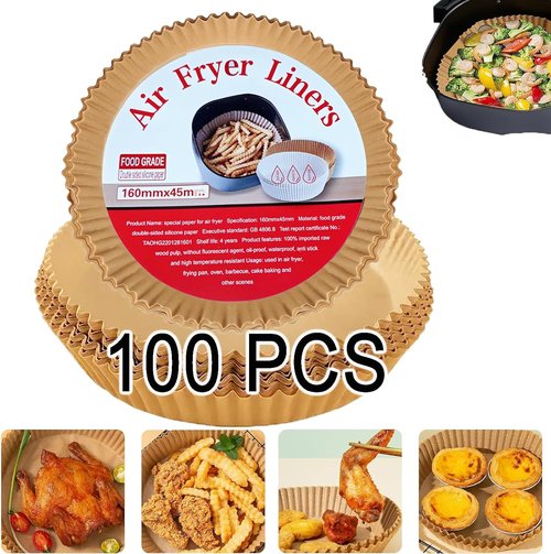 Air Fryer Liners Disposable 100-Pack | Non-Stick Parchment Paper for Easy Cleanup - Fits Most 3-10 QT Air Fryers