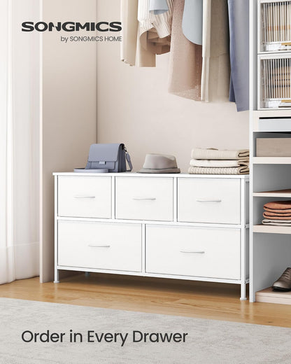 SONGMICS Dresser - 5-Drawer Storage Organizer Unit in Cloud White & Snow White | Durable Steel & MDF Design