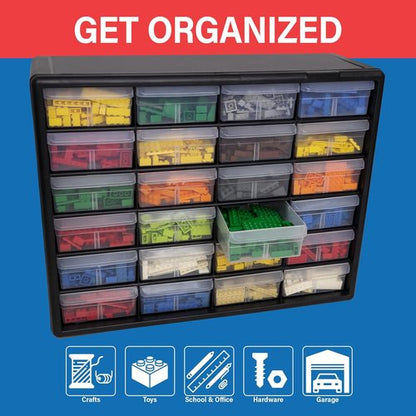Akro-Mils 24-Drawer Storage Cabinet - Versatile Organizer for Garage, Crafts & Makeup | 20" W x 6" D x 16" H - Black