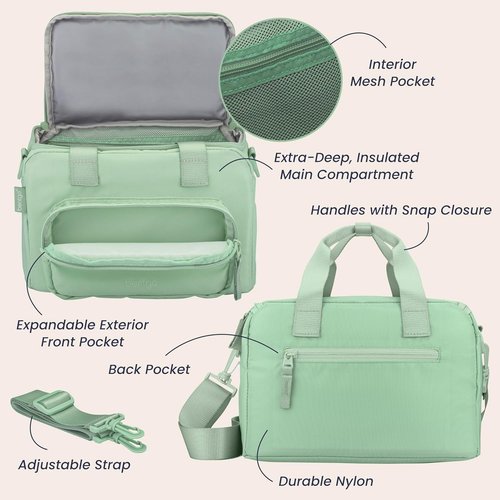 Bentgo Insulated Lunch Bag - Extra-Large Capacity with Shoulder Strap & External Storage | Clay Green