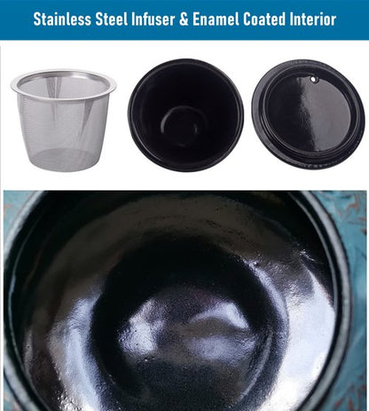 40 oz Japanese Style Cast Iron Teapot Set with Infuser and Trivet for Loose Tea, Adult Asain Tea Pot Kettle Maker with 2 Tea Cups, Blue