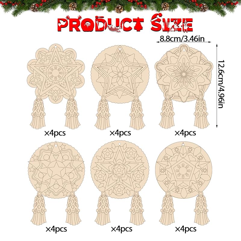DIY Capiz Star Christmas Ornaments - 24-Piece Color Your Own Parol Lantern Set (Variation: DIY Capiz Star)