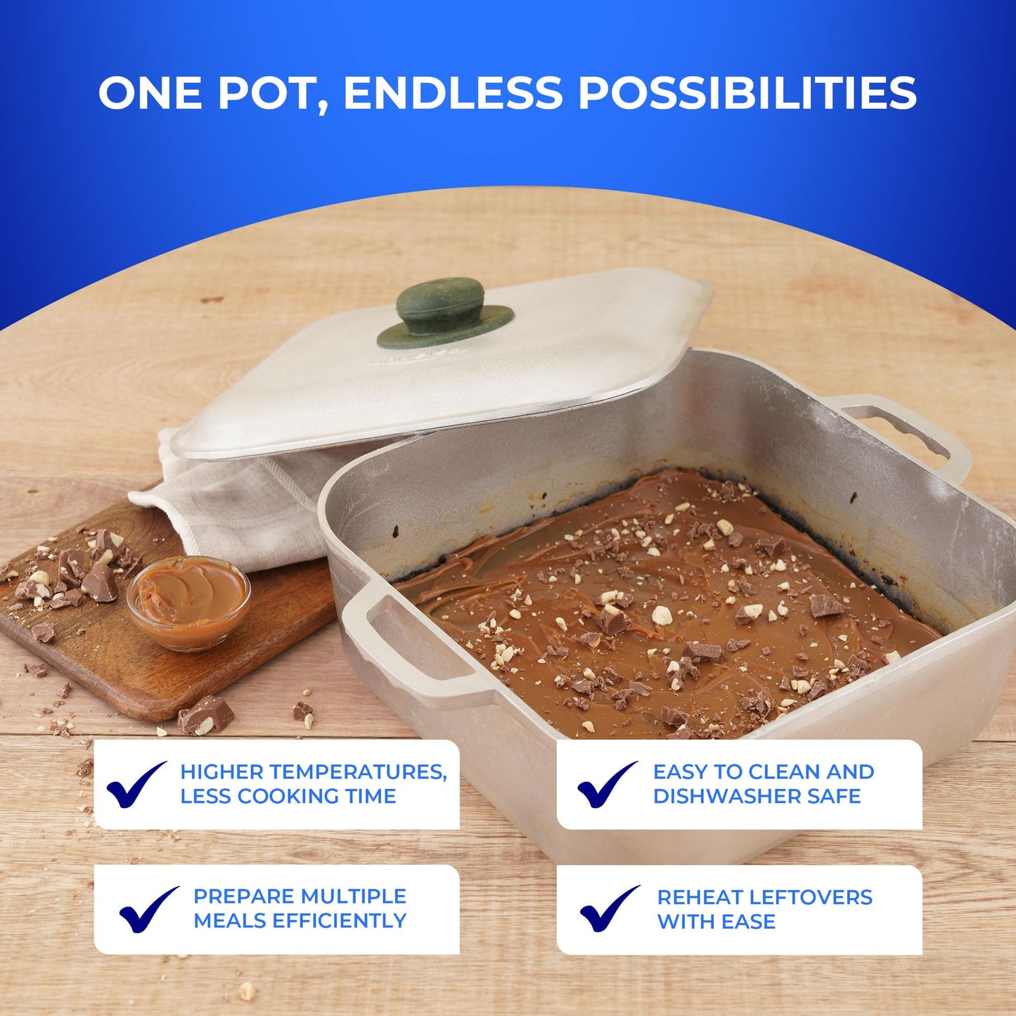 Universal Unique Square Caldero (9 Quart - 24 Cups), Stainless Aluminum Pot, Oven Safe, Even Heat Distribution and Fast Cooking Dutch Oven Pot with Lid, Ideal for Rice, French Fries, and More