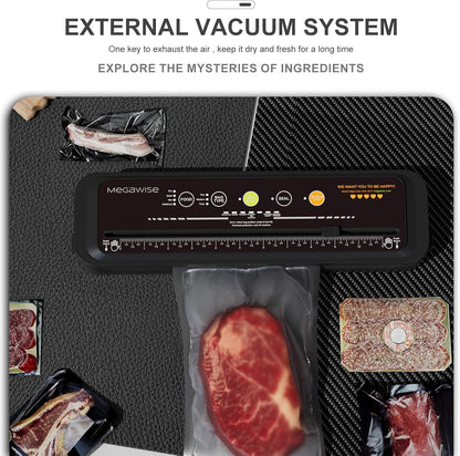 MEGAWISE Model B 2025 Vacuum Sealer - Powerful One-Touch Automatic Food Sealer for All Foods | Compact Design (Black)