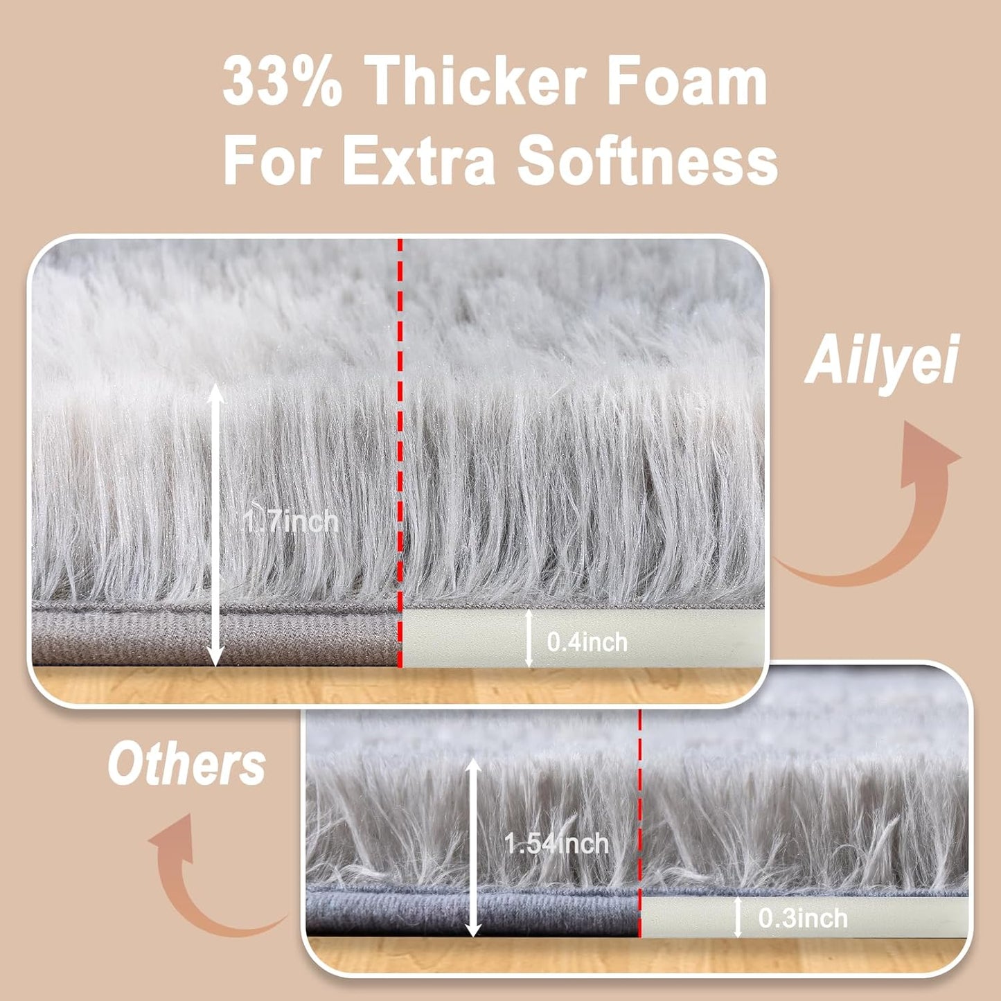 Skiennix Ultra Soft Runner Rug - Non-Slip Rubber Backing & Thick Memory Sponge | 2x3 Feet Light Grey Shag Area Rug