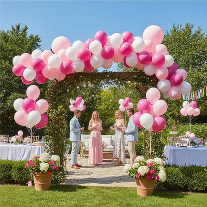 KADBANER 12-Inch Latex Balloons - 100 Pack in White, Pink & Light Rose Red for Weddings, Birthdays & Baby Showers