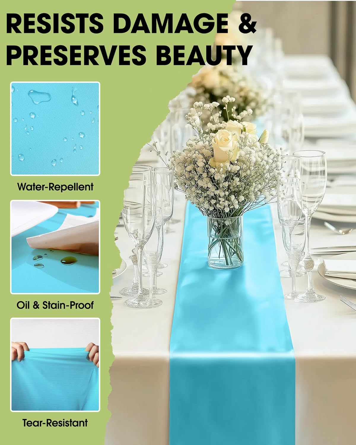 Pureegg Disposable Table Set - 10 Pack of 54''x108'' Tablecloths & 14''x108'' Runners, Leakproof & Stain-Resistant for Events