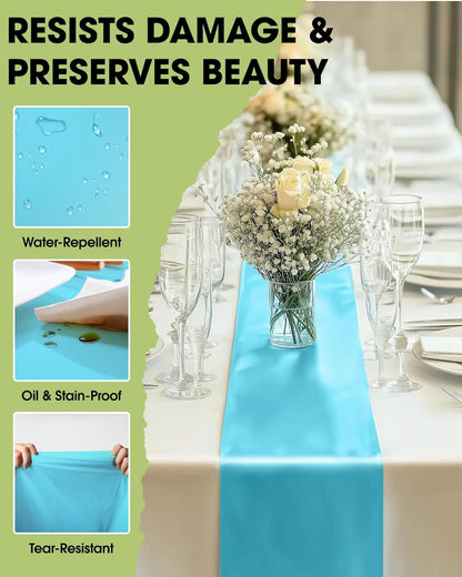 Pureegg Disposable Table Set - 10 Pack of 54''x108'' Tablecloths & 14''x108'' Runners, Leakproof & Stain-Resistant for Events