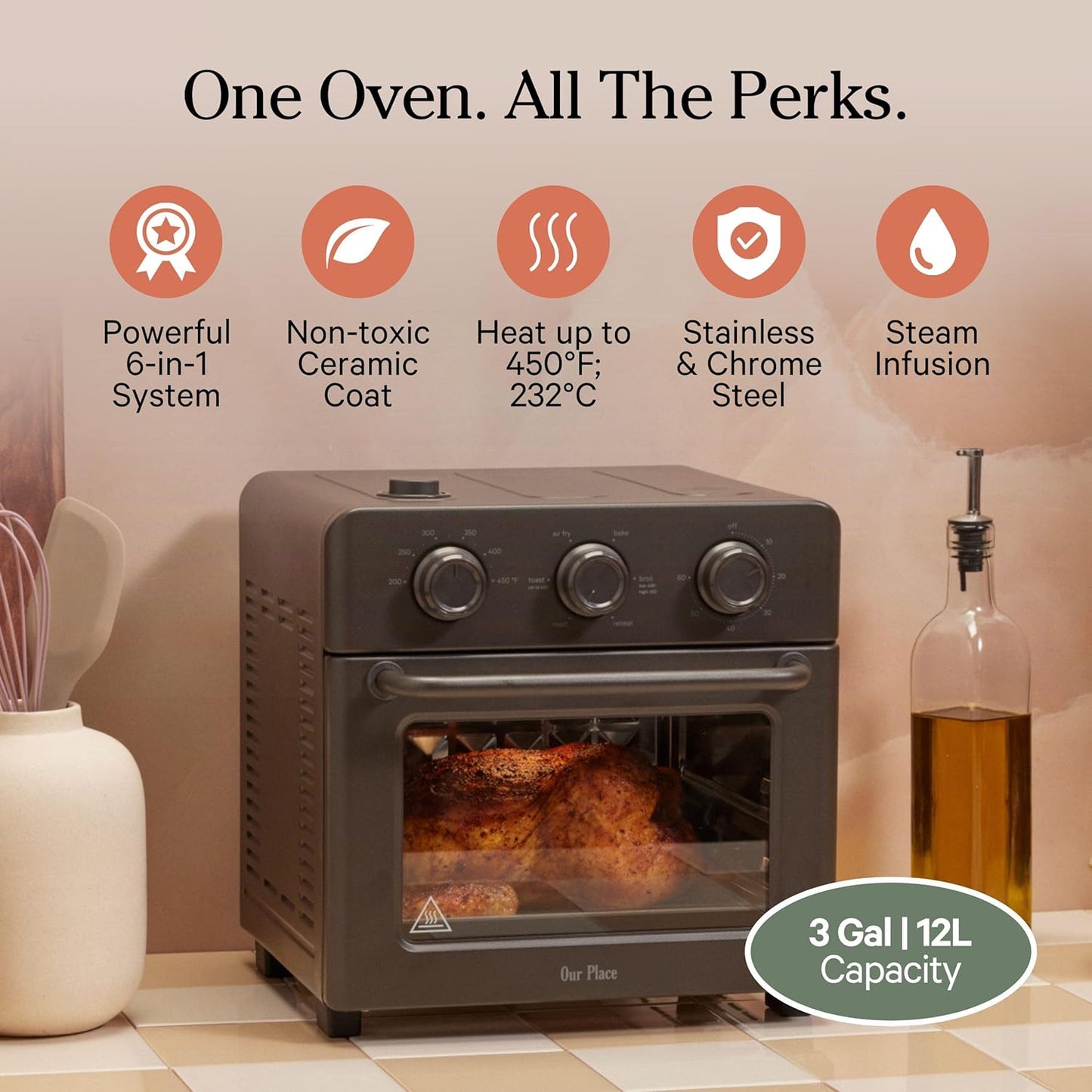 Our Place Wonder Oven - 6-in-1 Air Fryer Toaster Oven with Steam Infusion | Non-Toxic PFAS-Free | Char Color