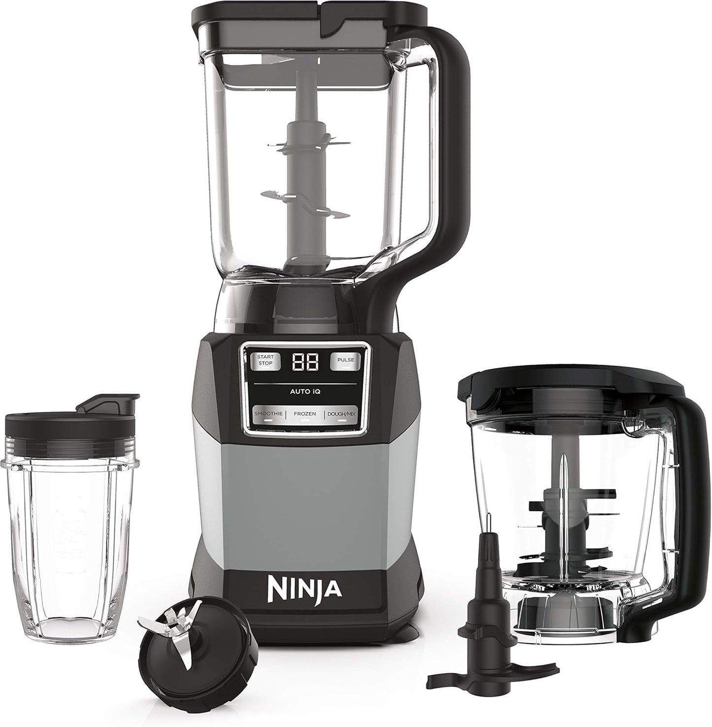 Ninja Blender - Compact Kitchen System with 1200W Power | 3 Functions for Smoothies & Dough - Grey