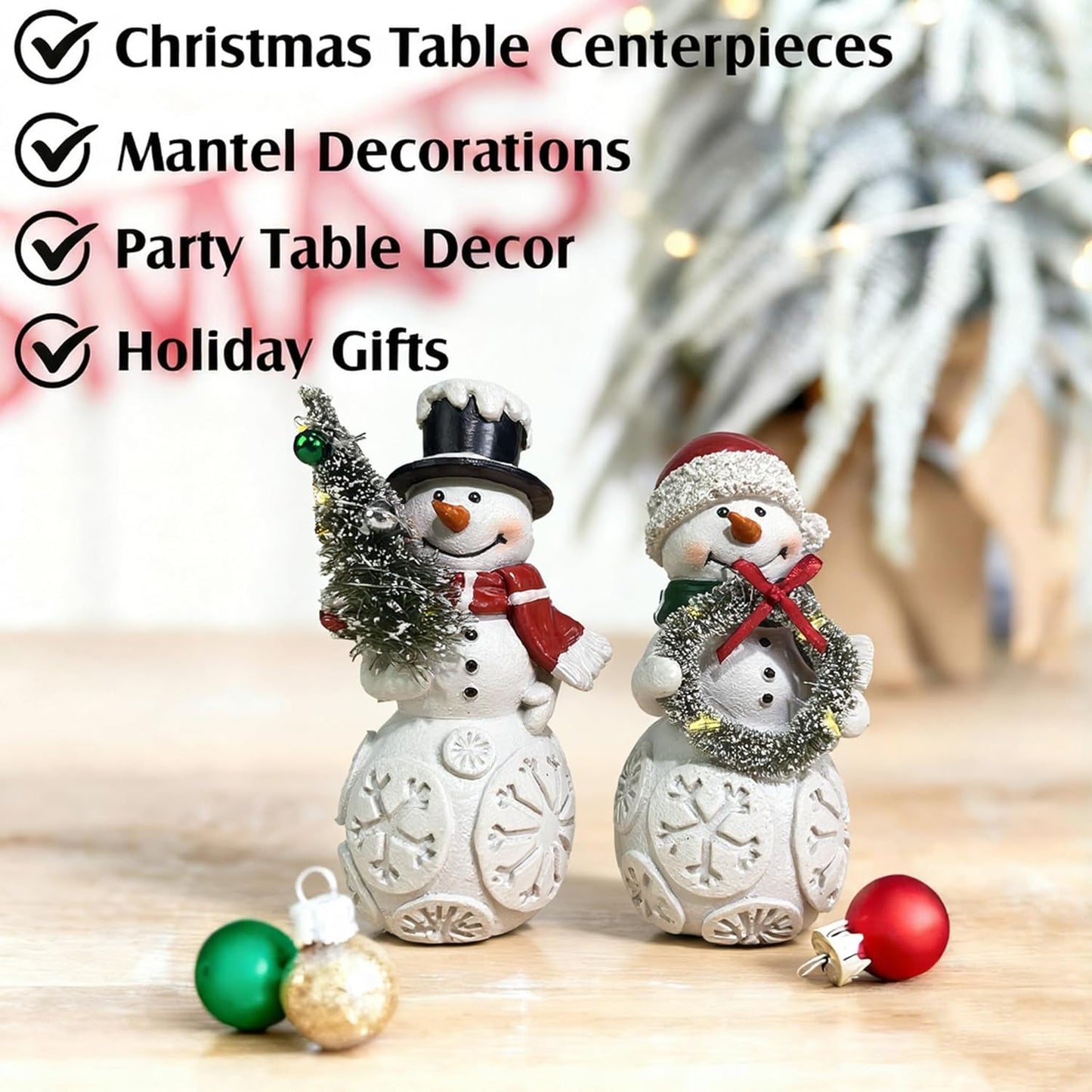 Regine Switzerland Snowman Christmas Decorations - LED Light-Up Figurines Set of 2 for Holiday Decor