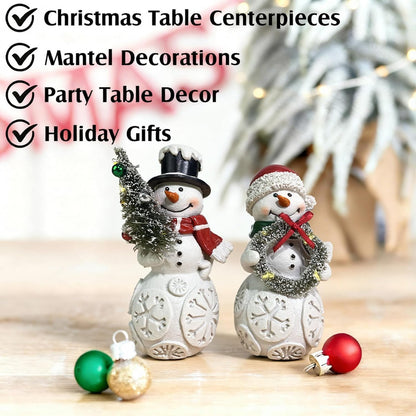 Regine Switzerland Snowman Christmas Decorations - LED Light-Up Figurines Set of 2 for Holiday Decor