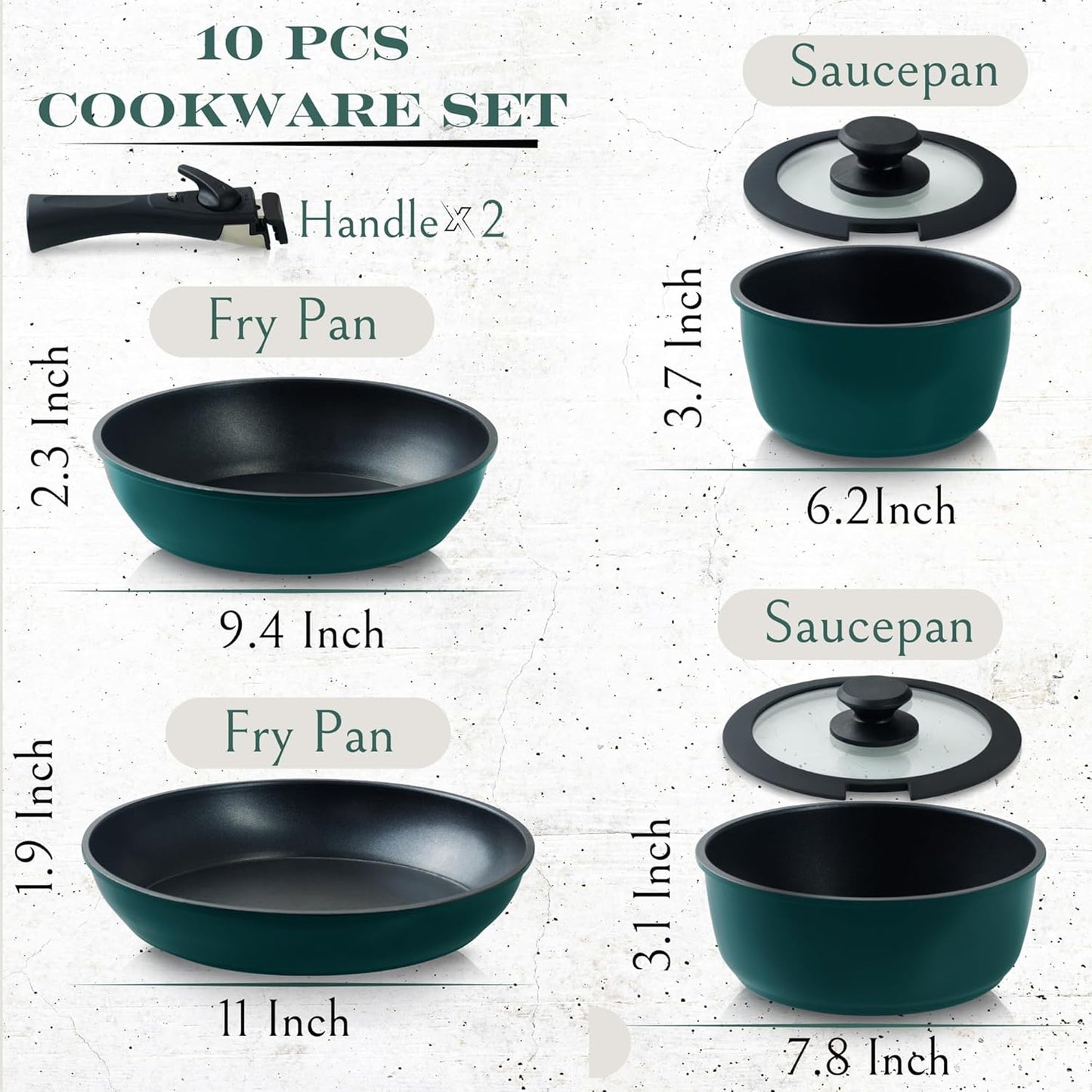 Moss & Stone Nonstick Aluminum Pots and Pans Set - 10-Piece Stackable Cookware in Blue | Dishwasher Safe